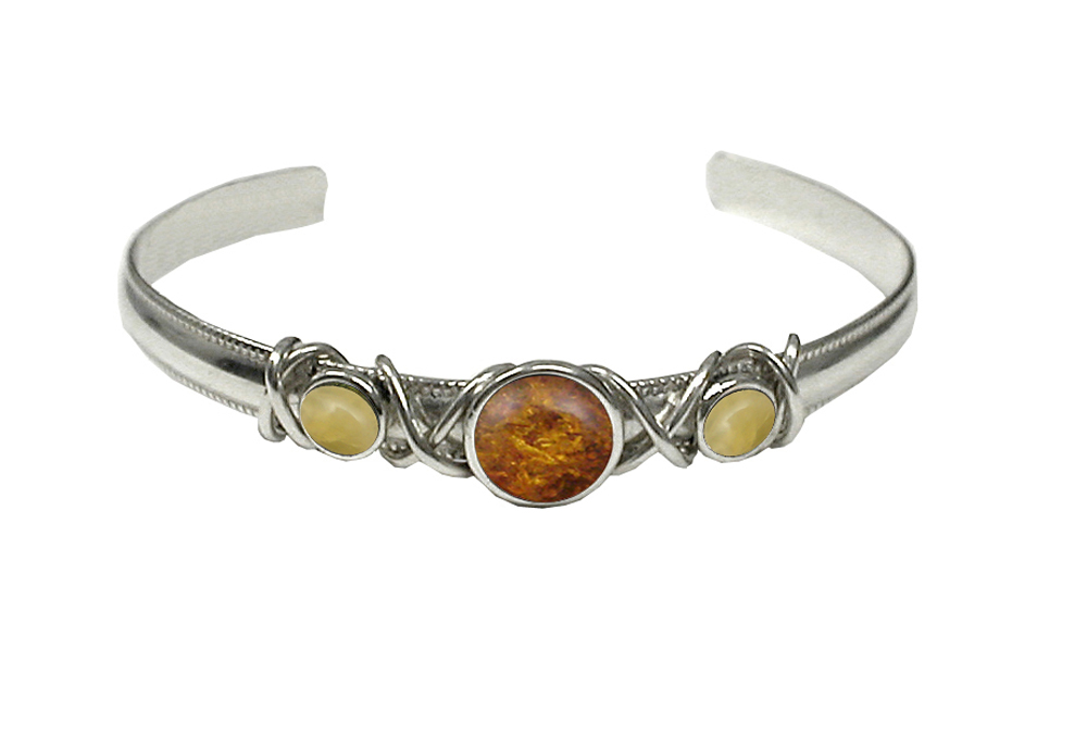 Sterling Silver Cuff Bracelet With Amber And Yellow Aragonite